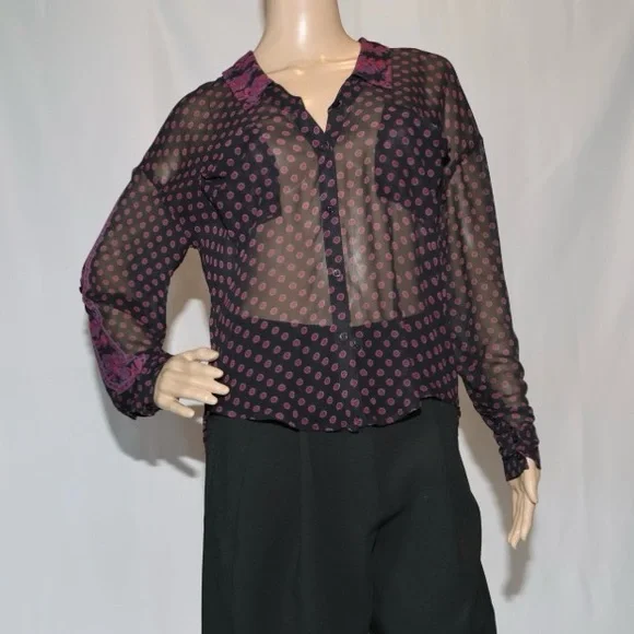 Free People Easy Rider Floral Print Sheer Button-Down Blouse XS - Picture 3 of 8